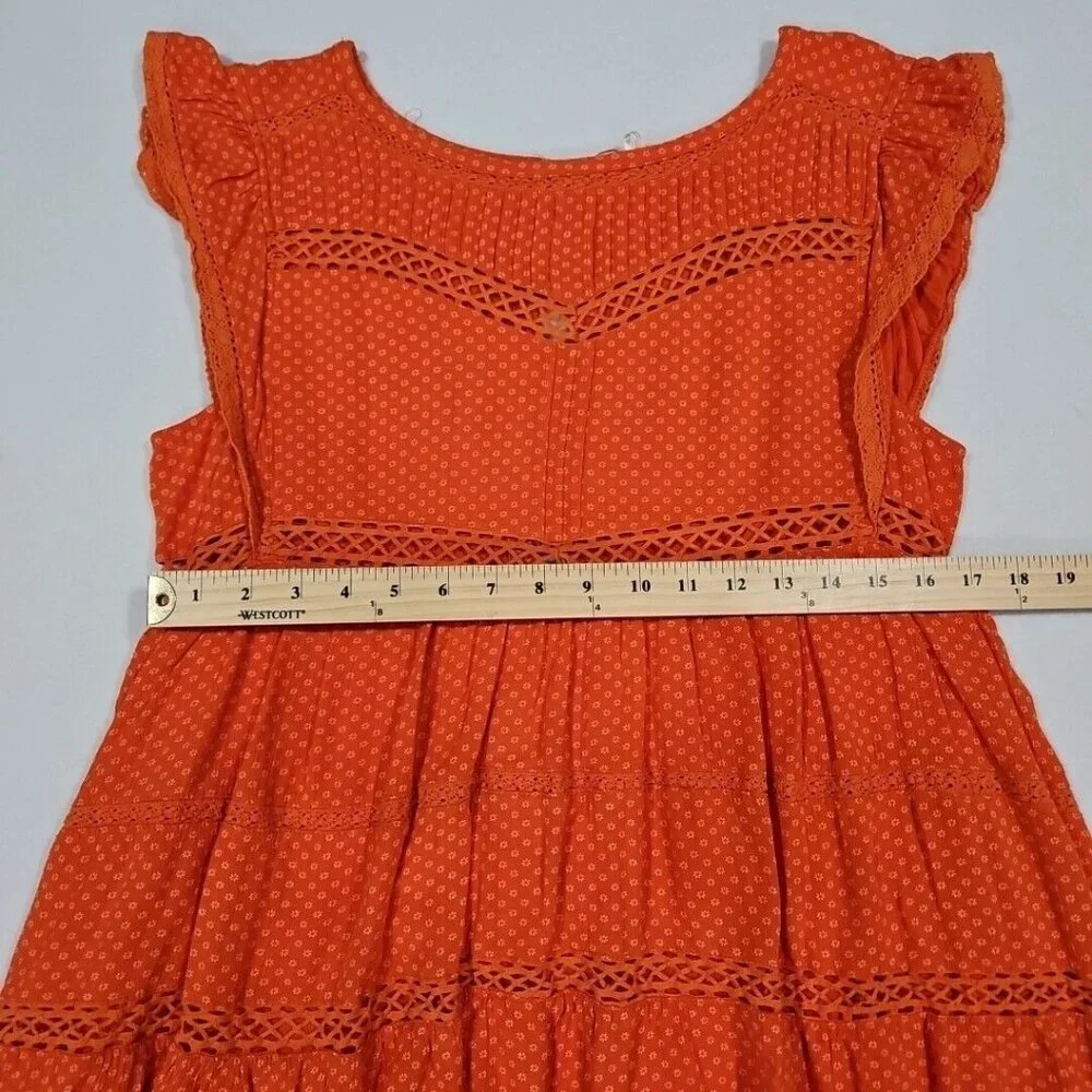 Free People Retro Kitty Crochet Lace Mini‎ Dress Orange Size Small Pockets